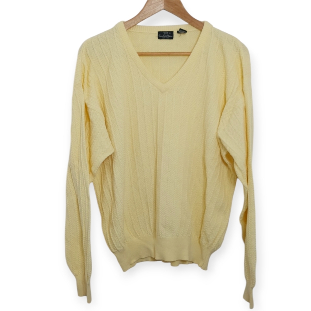 Countess Mara Men's Size Large Sweater Yellow V Neck Cotton Knit